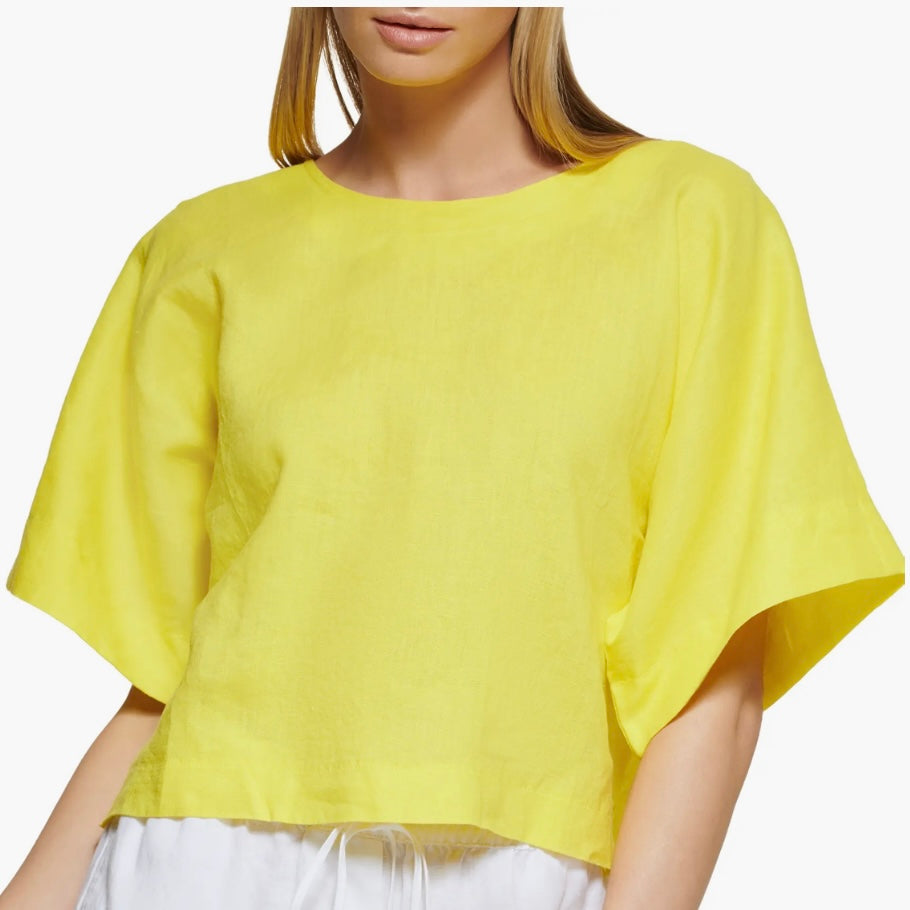 DKNY LINEN DROP SHOULDER TOP