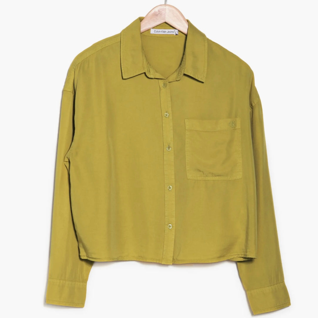 CALVIN KLEIN CROP BUTTON-UP SHIRT