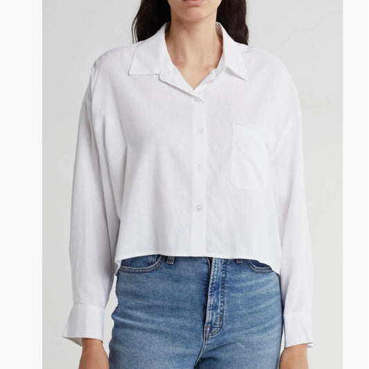 DKNY LONG SLEEVE LINEN BUTTON-UP SHIRT