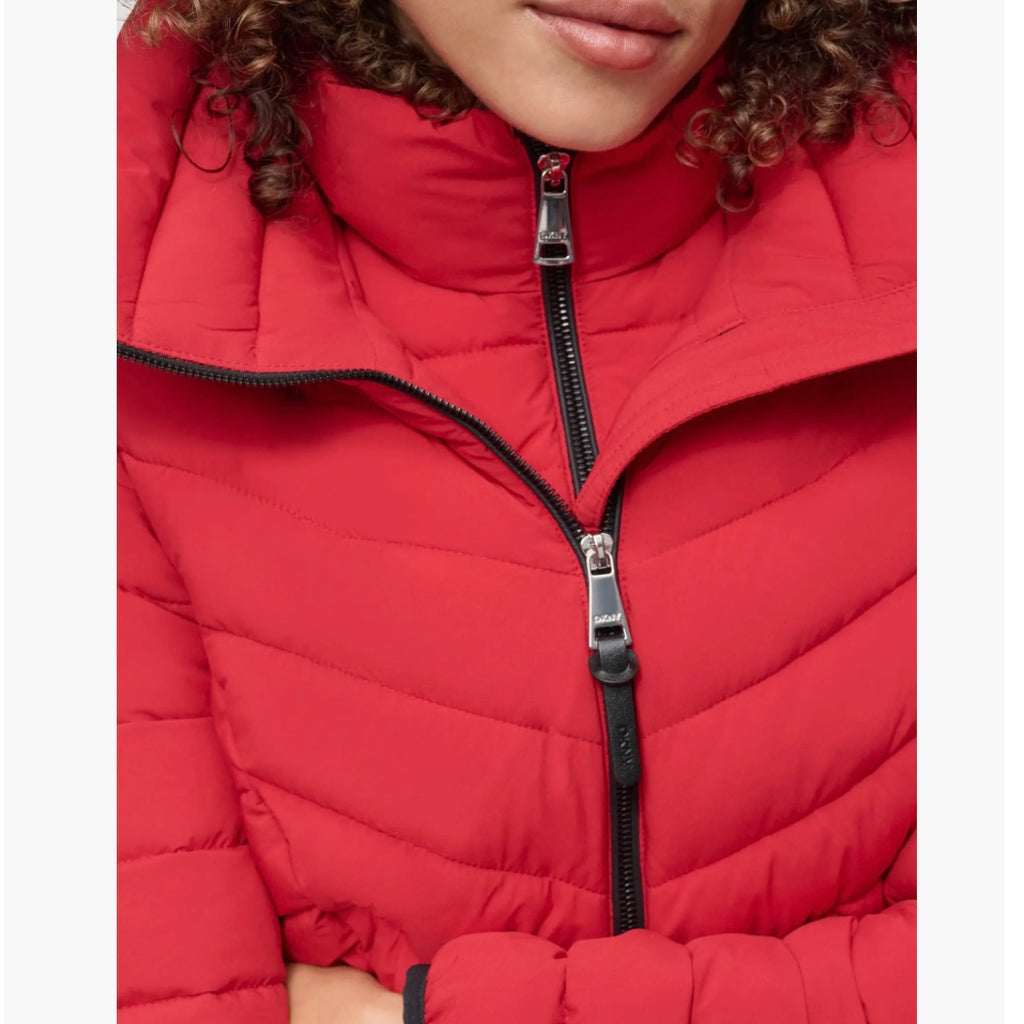 DKNY SHORT STRETCH HOODED PACKABLE PUFFER JACKET