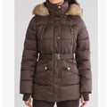 MICHAEL KORS FAUX FUR TRIM HOODED BELTED PUFFER JACKET