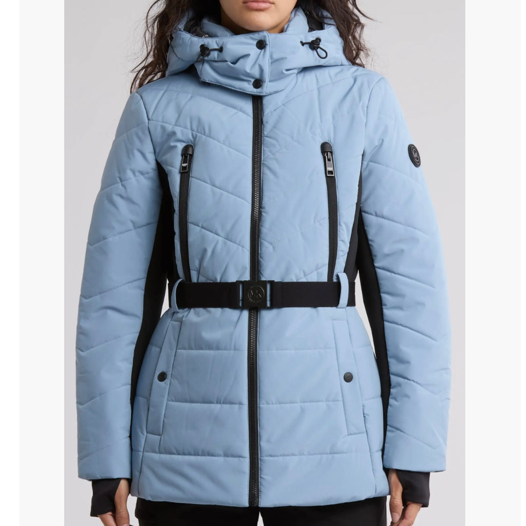 MICHAEL KORS HOODED BELTED CHEVRON QUILTED PUFFER JACKET
