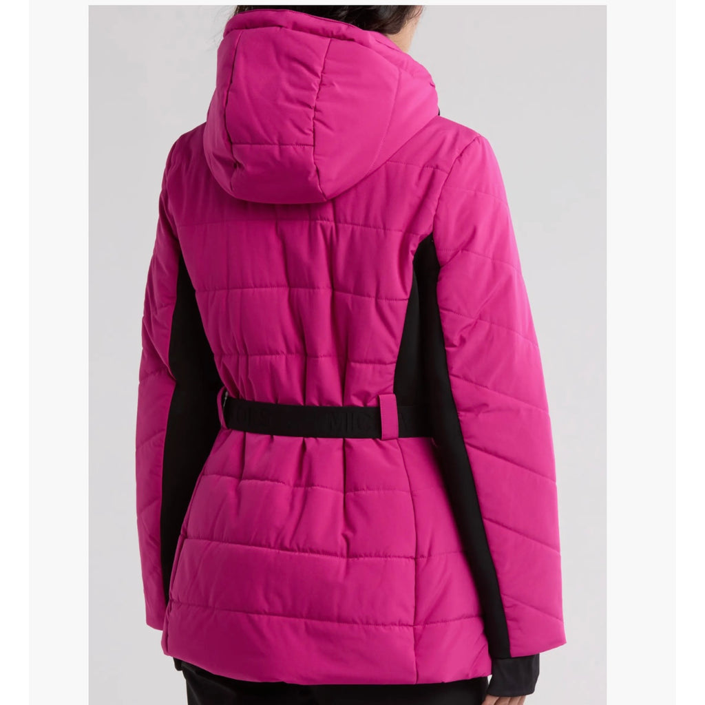 MICHAEL KORS HOODED BELTED CHEVRON QUILTED PUFFER JACKET