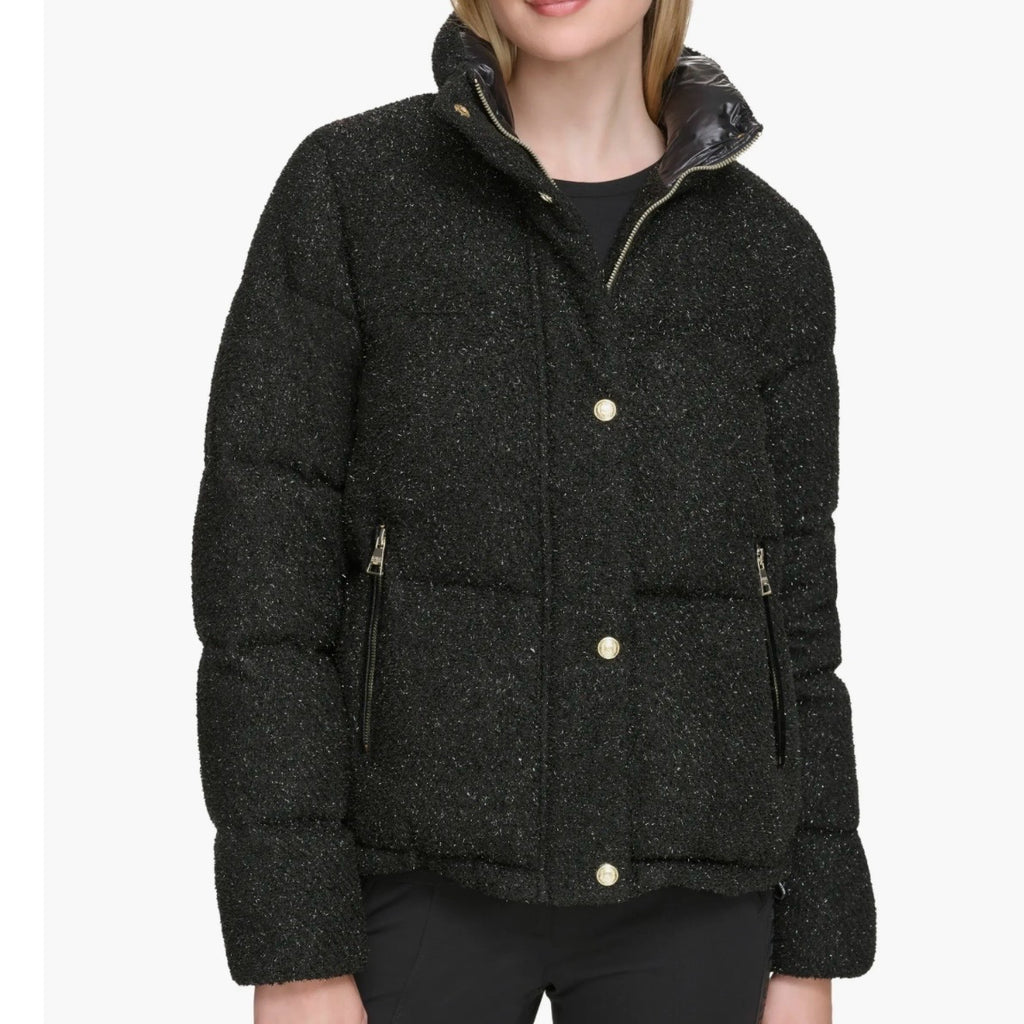KARL LAGERFELD PARIS SPARKLE DOWN & FEATHER FILL PUFFER JACKET