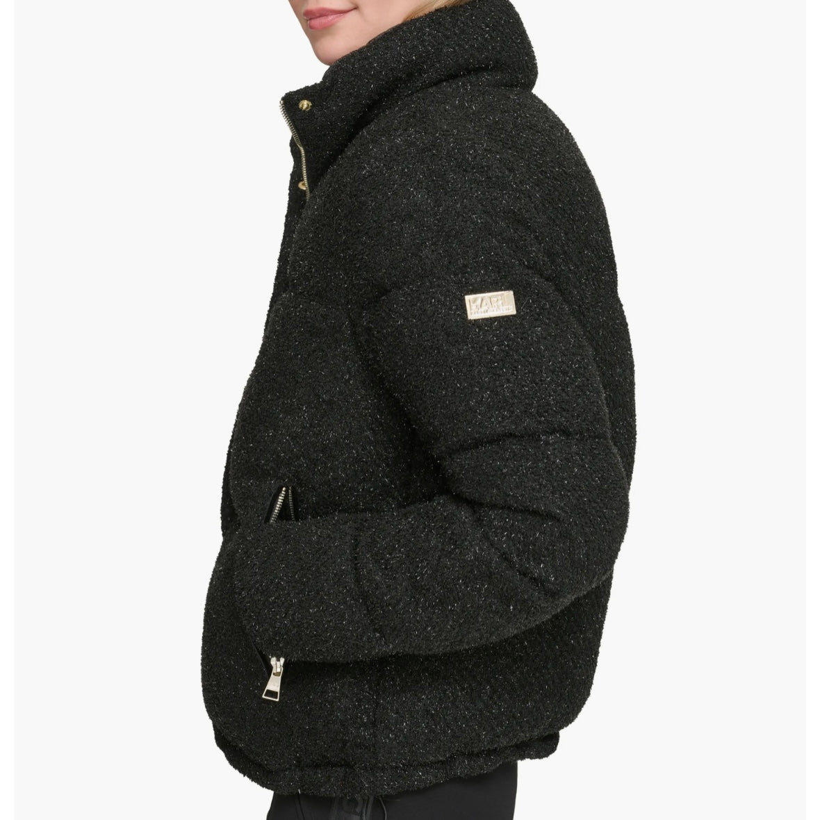 KARL LAGERFELD PARIS SPARKLE DOWN & FEATHER FILL PUFFER JACKET