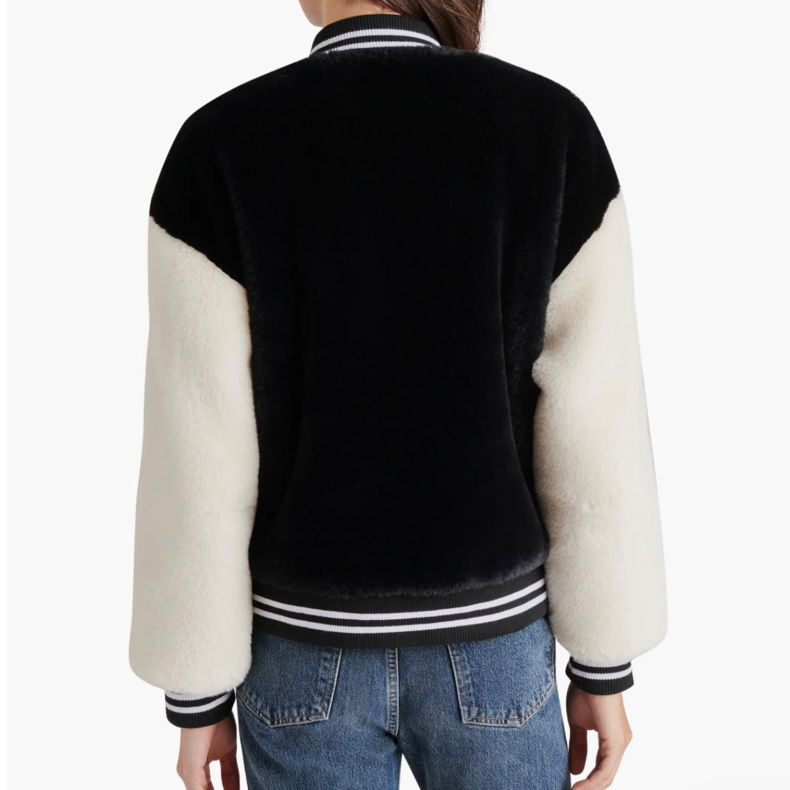 STEVE MADDEN FAUX FUR VARSITY JACKET