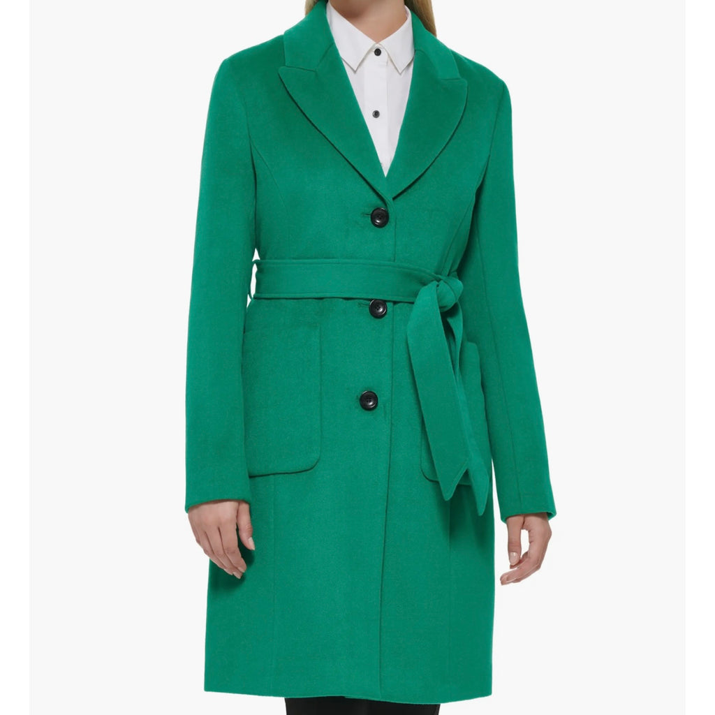 KARL LAGERFELD PARIS BELTED WOOL BLEND PATCH POCKET COAT