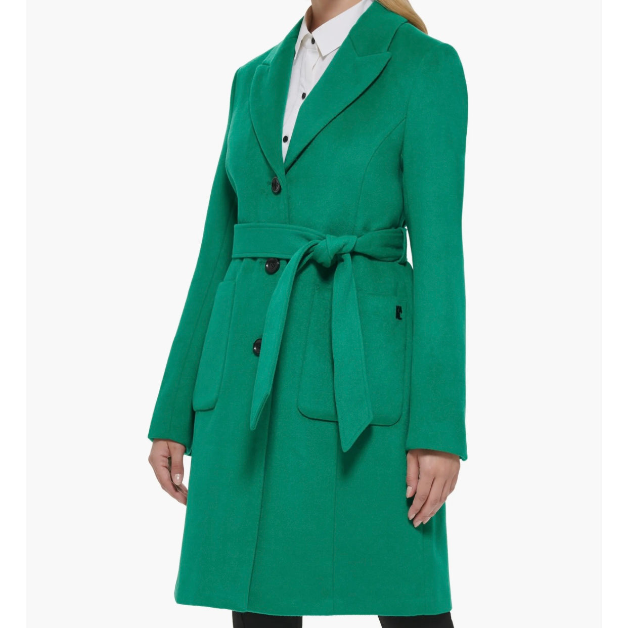 KARL LAGERFELD PARIS BELTED WOOL BLEND PATCH POCKET COAT