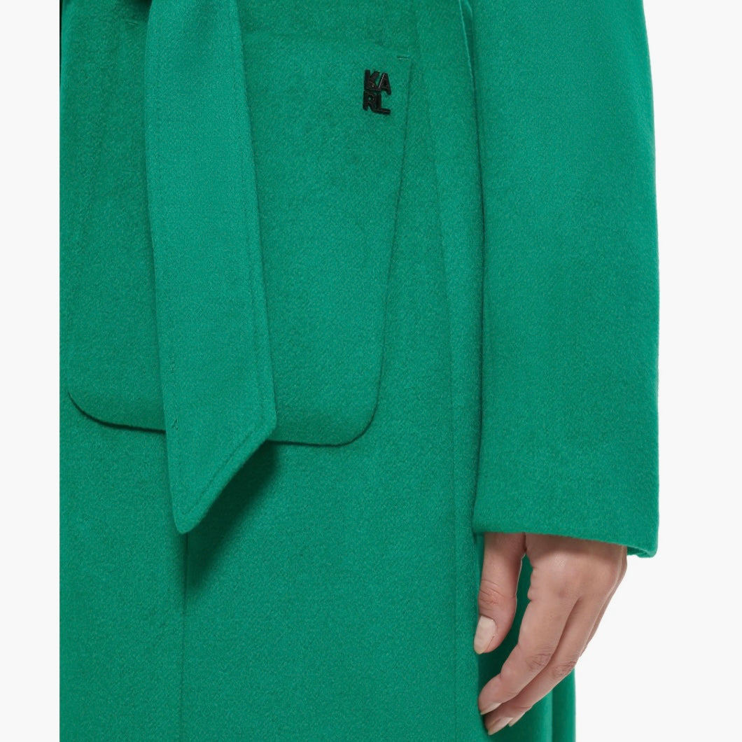 KARL LAGERFELD PARIS BELTED WOOL BLEND PATCH POCKET COAT