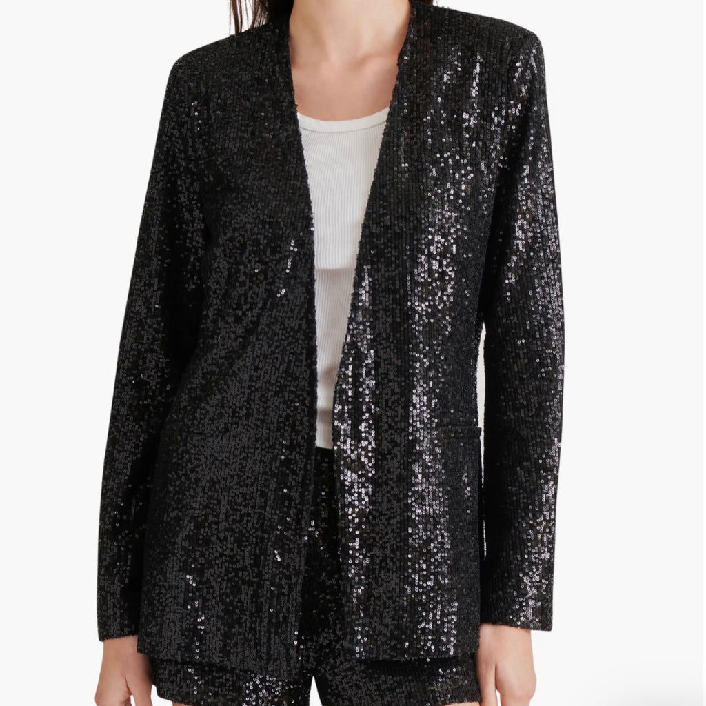 STEVE MADDEN COLLARLESS SEQUIN BLAZER