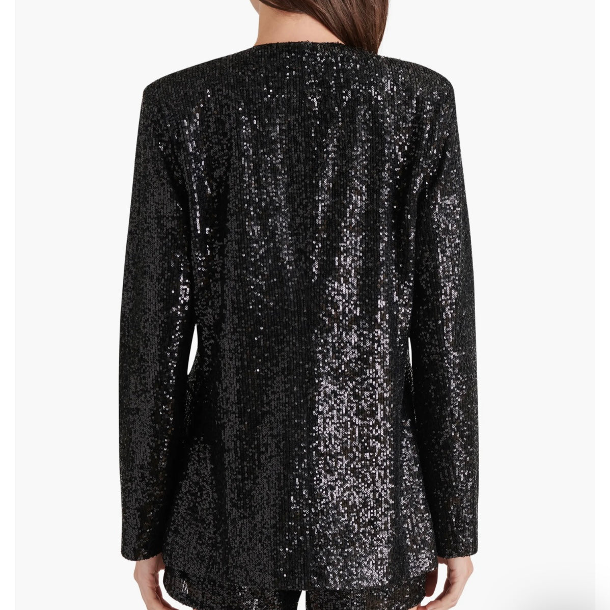 STEVE MADDEN COLLARLESS SEQUIN BLAZER