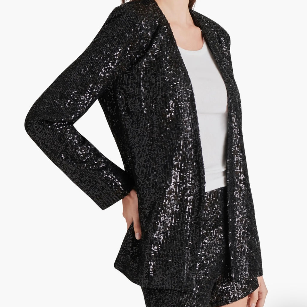 STEVE MADDEN COLLARLESS SEQUIN BLAZER