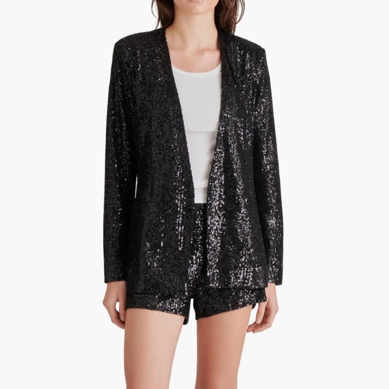 STEVE MADDEN COLLARLESS SEQUIN BLAZER