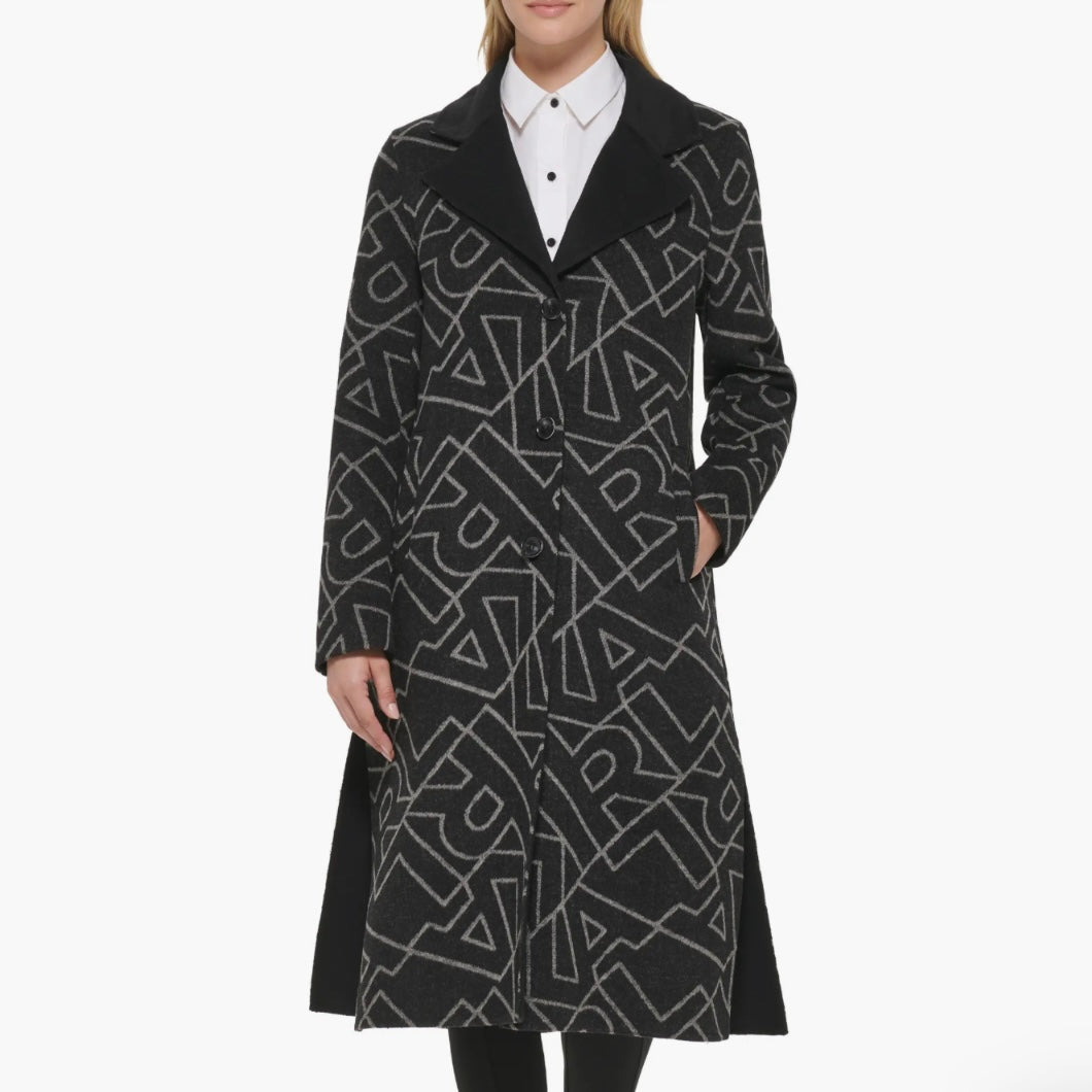 KARL LAGERFELD PARIS LOGO WOOL BLEND MAXI OVERCOAT
