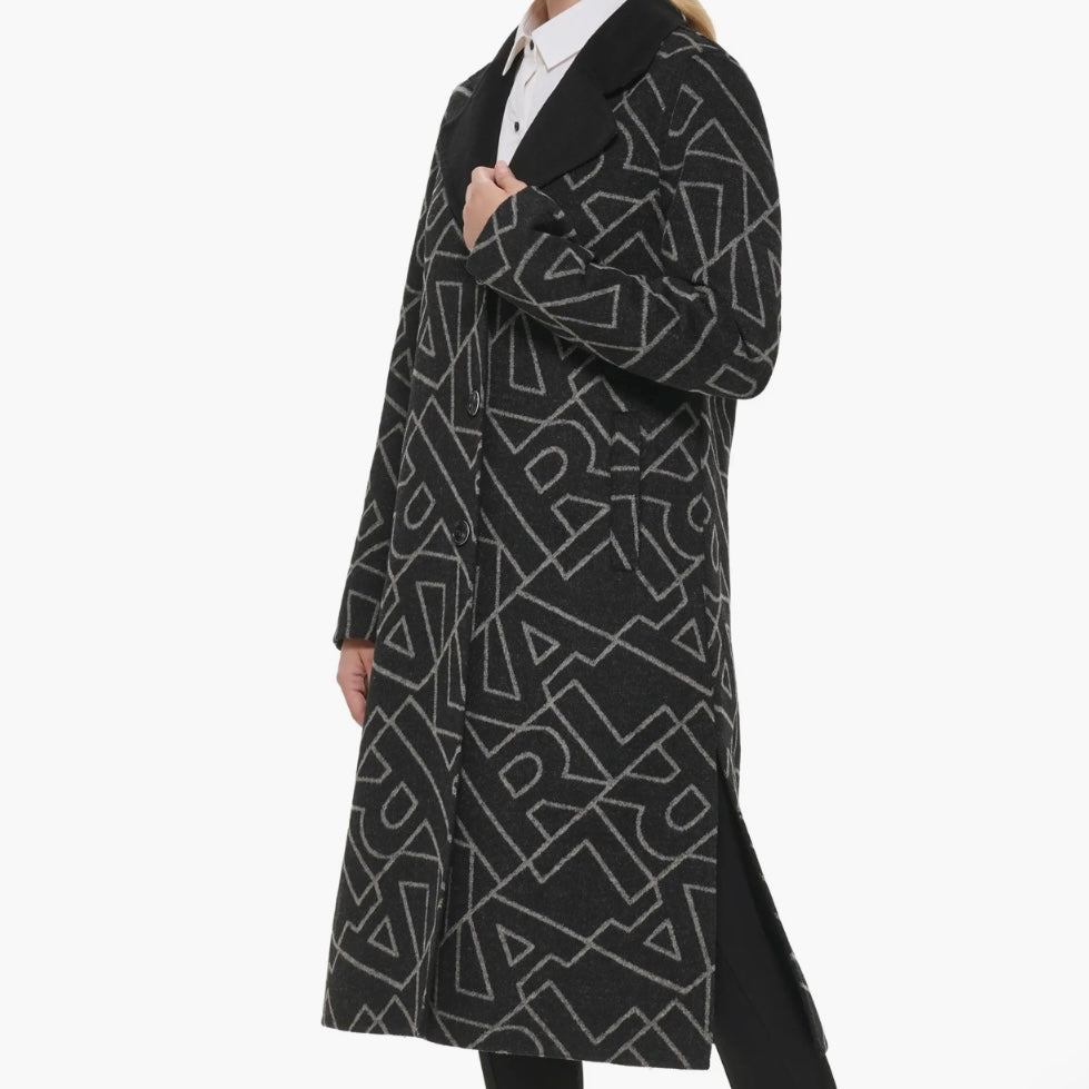 KARL LAGERFELD PARIS LOGO WOOL BLEND MAXI OVERCOAT