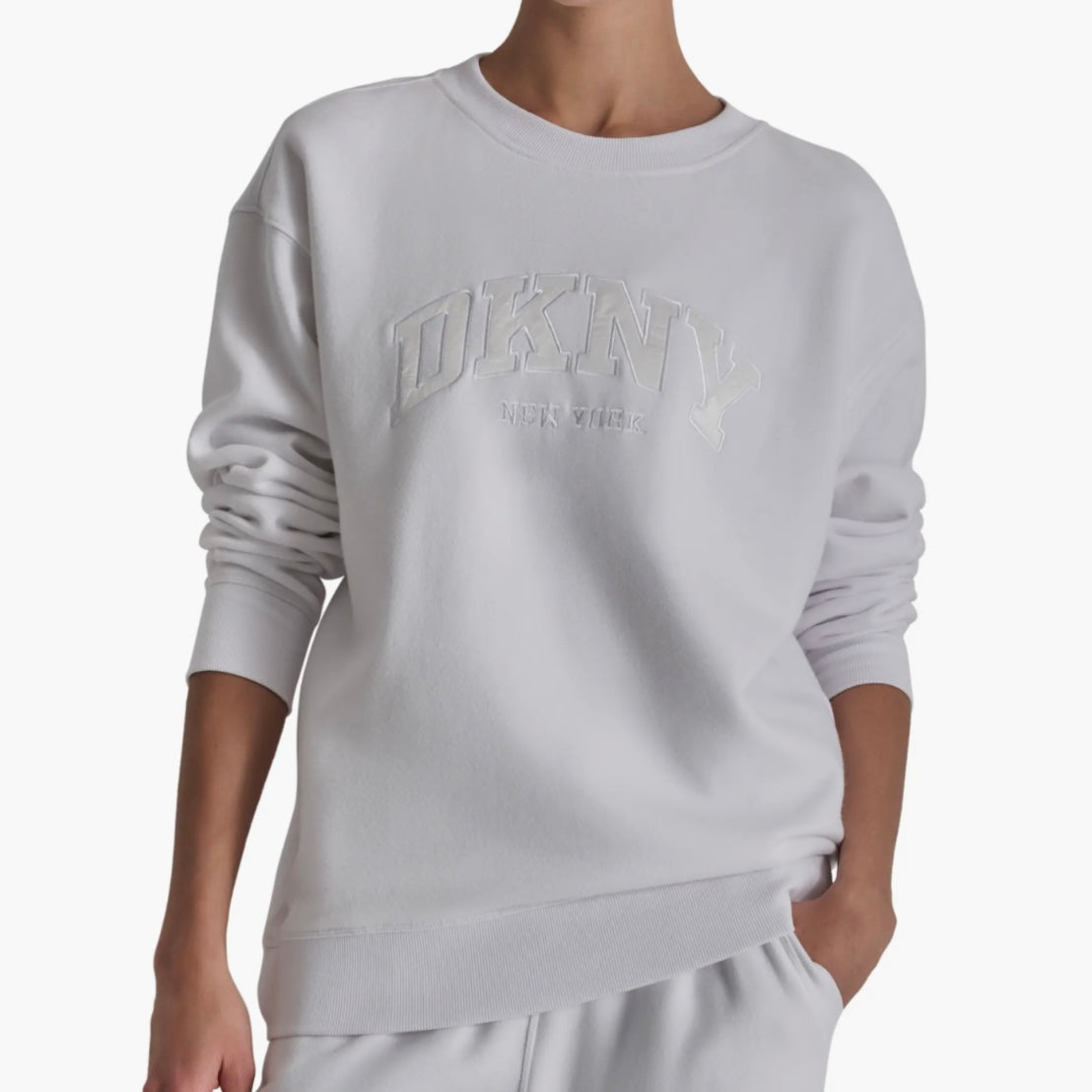 DKNY VARSITY SATIN LOGO SWEATSHIRT