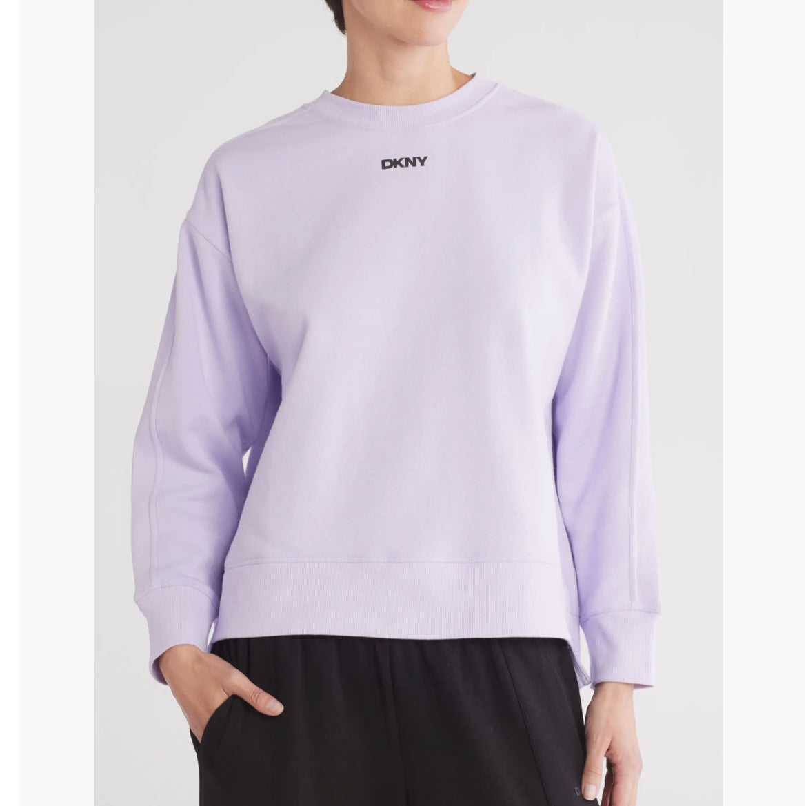 DKNY LOGO FLEECE HIGH-LOW SWEATSHIRT