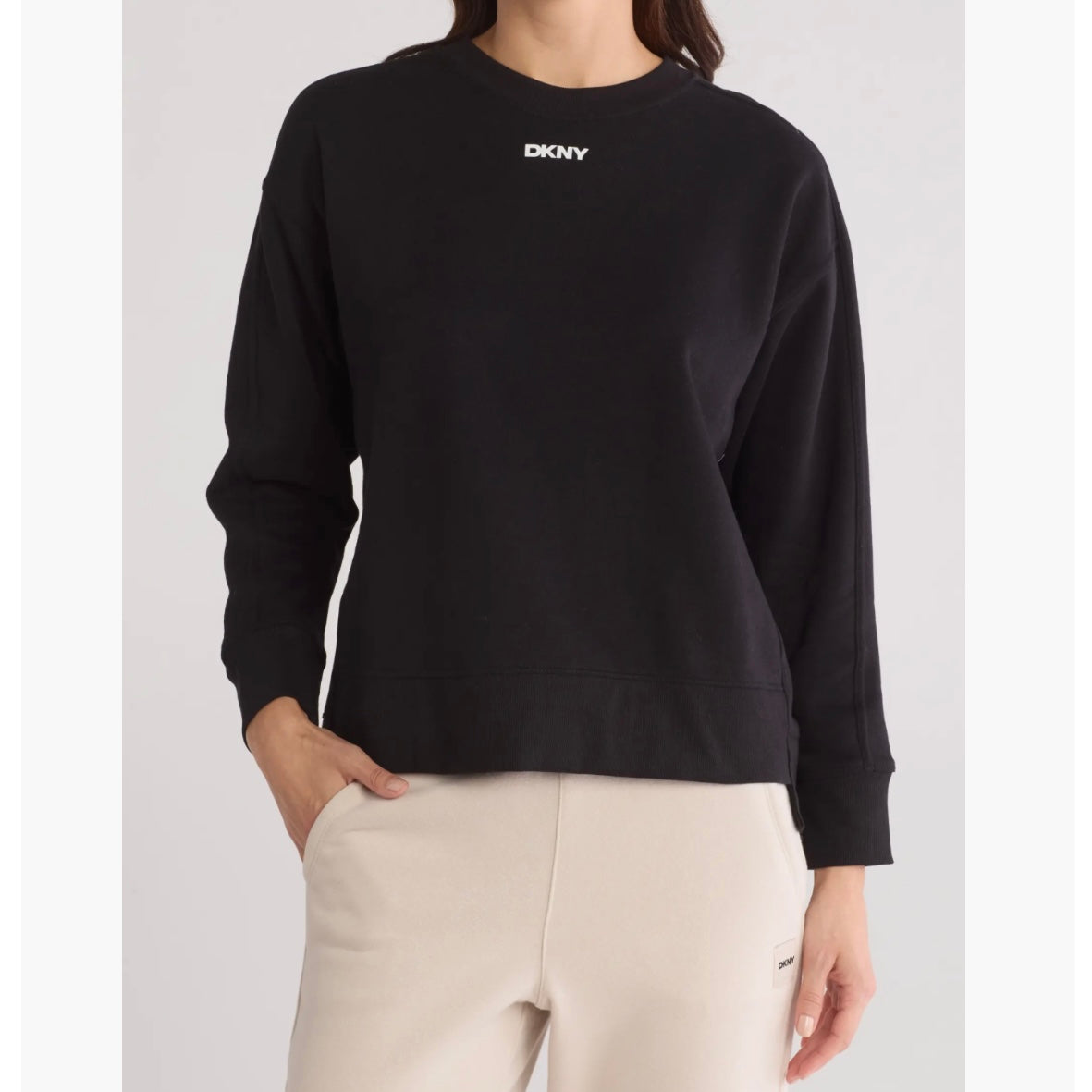 DKNY LOGO FLEECE HIGH-LOW SWEATSHIRT